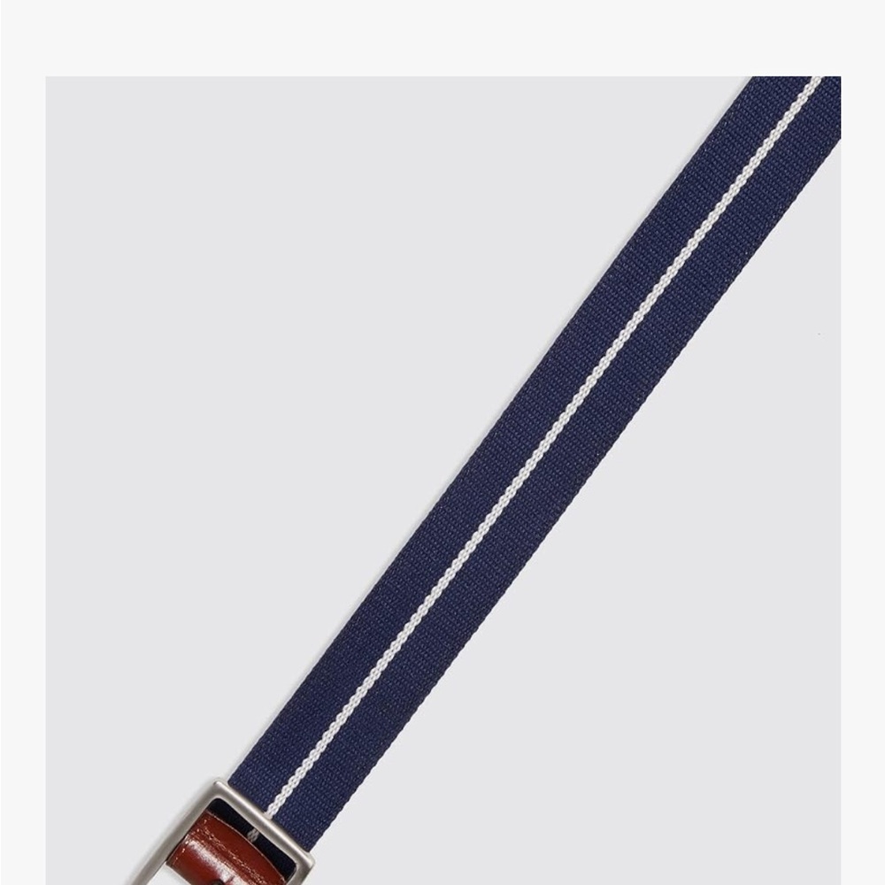 Vineyard Vines Navy Blue & White Stripe Reversible Leather-Webbing Belt - Picture 2 of 6